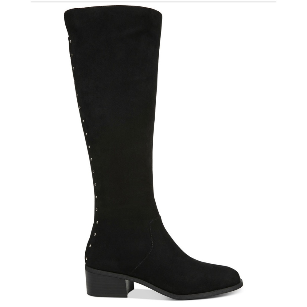 New black faux suede below knee boots